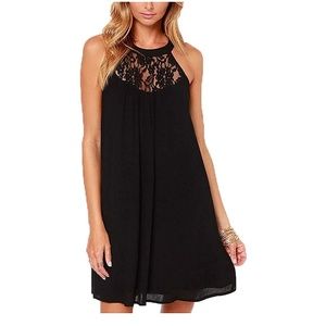 Black chiffon dress with lace neckline